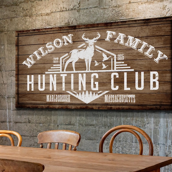 Custom Hunting Club Sign | Personalized Huge Canvas Wall Art | Hunt Club Decor | Hunter Gift | Deer Head Decor | Deer Sign |Family Name Sign