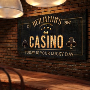 Insegna del casinò personalizzata, Insegna della sala da poker, Decorazione del garage e del seminterrato, Decorazione della parete della caverna dell'uomo, Decorazione della parete della sala giochi, Arte della parete della fattoria, Stampa su tela