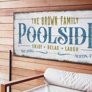 Benutzerdefinierte Familienname Zeichen Personalisierte riesige Leinwand Am Pool Zeichen Pool und Bar Schild Genießen, Entspannen, Lachen Zeichen Nachname-ZeichenBar Decor Bild 4