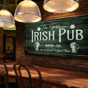 Custom Irish Pub Rustic Resto Bar Signs | Custom Plaque Personalized Huge Canvas | Home Bar Sign | Father&#39;s Day Gift | Modern Farmhouse Art