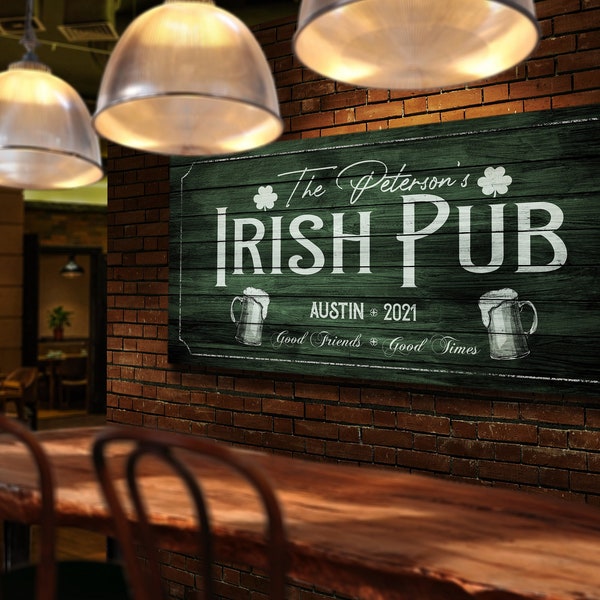 Custom Irish Pub Rustic Resto Bar Signs | Custom Plaque Personalized Huge Canvas | Home Bar Sign | Father's Day Gift | Modern Farmhouse Art