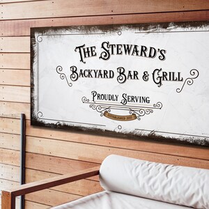 Backyard Bar & Grill Sign | Backyard Sign | Personalized Huge Canvas | Bar Sign | Grill sign | Father&#39;s Day Gift Canvas | Rustic Home Decor