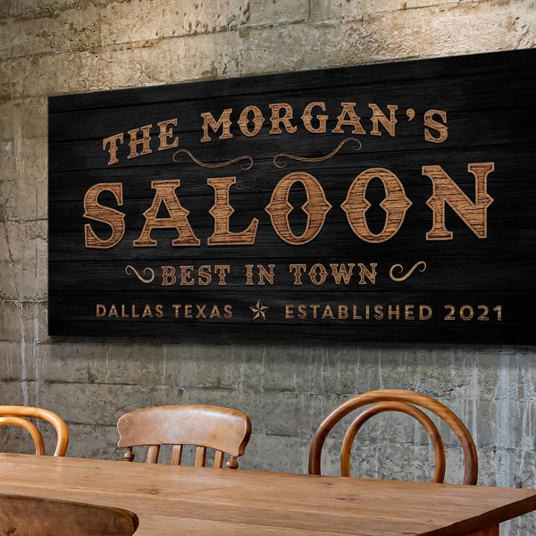 Custom Saloon Sign | Best In Town Sign | Personalized Huge Canvas | Modern Rustic Farmhouse Wall Decor | Last Name Sign | Established Sign