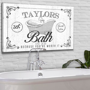 Custom Bath Sign | Sign for Bathroom | Bathroom Sign | Because You're Worth It Sign | Bathroom Wall Decor | Farmhouse Bath Canvas Wall Art