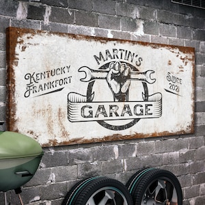 Personalized Name Est Year Garage Man Cave Decor | Custom Garage Sign | Personalized Huge Canvas | Garage Decor | Modern Farmhouse Wall Art