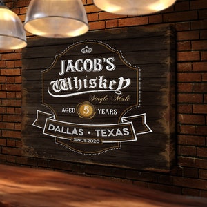 Personalized Whiskey Bar Sign | Last Name Established Sign | Pub Bar Man Cave Wall Decor |Custom Name Sign Canvas Wall Art|Father&#39;s Day Gift