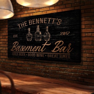 Custom Basement Bar Sign | Personalized Huge Canvas | Modern Rustic Farmhouse Wall Decor | Good Beer Good Wine Great Time Wall Hangings