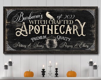 Personalized Apothecary Sign Witch Crafted Witchy Decor Halloween Wall Decor Gothic Medieval Decor Spooky Vintage Halloween Canvas Wall Art