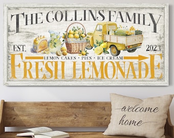 Custom Fresh Lemonade Sign, Family Name Sign, Farmhouse Summer Wall Decor, Lemonade Stand Sign, Personalized Kitchen Wall Art, Canvas Print