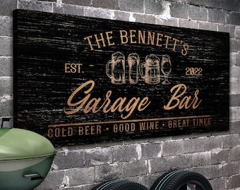 Custom Garage Bar Sign, Garage Lounge Sign, Man Cave Sign, Rustic Garage Bar Decor, Garage Pub Sign, Farmhouse Wall Art, Large Canvas Print