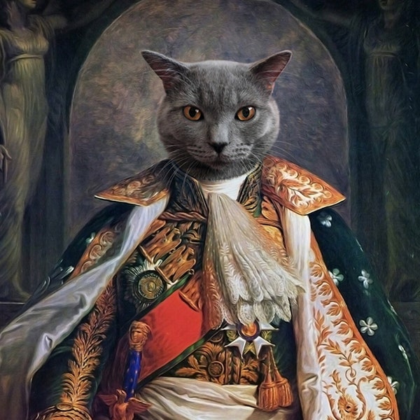 Custom Pet Portrait,Pet Portrait,King Cat Portrait,Custom Cat Art From Photo,Regal Cat Portrait,Pet Portrait Royal,Cool Pet Portrait