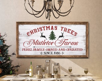 Personalized Christmas Trees Sign | Mistletoe Farm Sign | Retro Christmas Decor | Vintage Rustic Winter Decor | Huge Christmas Wall Art