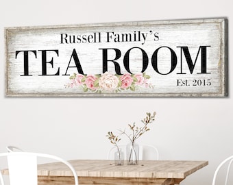 Personalized Family Name Tea Room Sign | Customized Last Name Sign | Large Canvas Wall Art | Tea Room Wall Decor | Vintage Tea Room Decor