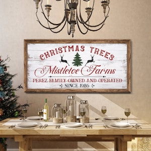 Personalized Christmas Trees Sign | Mistletoe Farm Sign | Retro Christmas Decor | Vintage Rustic Winter Decor | Huge Christmas Wall Art