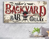 Custom Backyard Bar & Grill Sign, Outdoor Grill Sign, Backyard BBQ Sign, Backyard Bar Sign, Kitchen Decor, Farmhouse Wall Art, Canvas Print