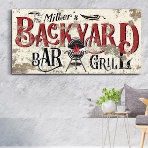 Custom Backyard Bar & Grill Sign, Outdoor Grill Sign, Backyard BBQ Sign, Backyard Bar Sign, Kitchen Decor, Farmhouse Wall Art, Canvas Print