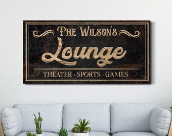 Customized Lounge Sign, Basement Lounge Sign, Home Lounge Decor, Rustic Bar & Lounge Decor, Man Cave Sign, Farmhouse Wall Art, Canvas Print
