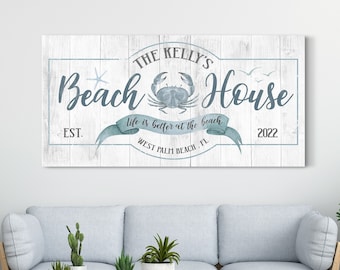 Custom Beach House Sign, Family Beach House Sign, Beach House Decor, Beach Life, Beach Sign, Rustic Farmhouse Wall Art, Large Canvas Print