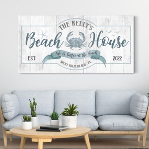 Custom Beach House Sign, Family Beach House Sign, Beach House Decor, Beach Life, Beach Sign, Rustic Farmhouse Wall Art, Large Canvas Print