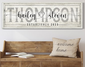 Customized Family Name Sign, Entryway Wall Decor, Couple Name with Heart Canvas Sign, Newlywed Couple & Anniversary Gift, Bridal Shower Gift