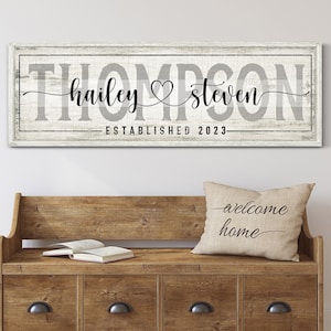Customized Family Name Sign, Entryway Wall Decor, Couple Name with Heart Canvas Sign, Newlywed Couple & Anniversary Gift, Bridal Shower Gift
