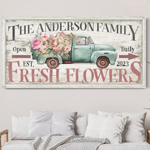 Custom Fresh Flowers Sign, Rustic Garden Sign, Gift for Gardeners & Farmers, Flower Market Wall Decor, Vintage Floral Wall Art, Canvas Print