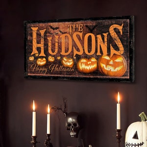 Personalized Happy Halloween Sign, Family Name Sign, Creepy Rustic Fall Decor, Medieval Spooky Vintage Canvas Print, Scary Home Party Decor