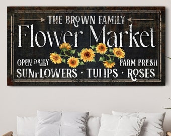 Personalized Flower Market Sign, Farmer & Gardener Gifts, Vintage Flower Shop Decor, Modern Farmhouse Garden Sign, Canvas Floral Wall Art