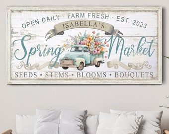 Personalized Spring Market Sign, Rustic Farmers Market Outdoor Wall Hangings, Vintage Spring Signs, Open Daily Fresh Seeds Blossom Bouquets