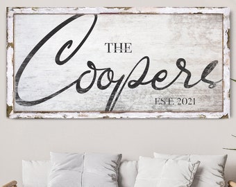Personalized Family Name Sign, Family Established Date Sign, Rustic Living Room Decor, Last Name Sign, Vintage Farmhouse Entryway Canvas Art