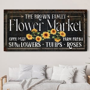Personalized Flower Market Sign, Farmer & Gardener Gifts, Vintage Flower Shop Decor, Modern Farmhouse Garden Sign, Canvas Floral Wall Art