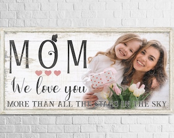 Custom Mom We Love You Sign, decoración de pared de imagen de mamá personalizada, regalo de arte de pared del día de la madre de los niños, regalos de impresión de lienzo de foto de mamá personalizada
