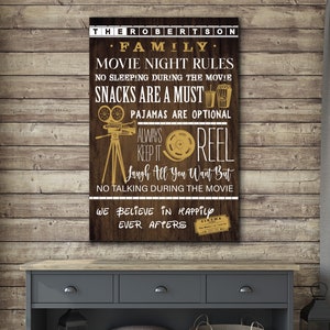 Movie Night Rules Sign, Movie Theater Sign, Family Theater Rules Sign, Movie Room Decor, Theater Rules, Farmhouse Wall Art, Canvas Print