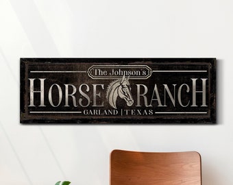 Personalized Horse Ranch Sign, Vintage Farmhouse Ranch Sign, Outdoor Family Last Name Sign, Ranch Entryway Decor, Retro Farm Canvas Wall Art