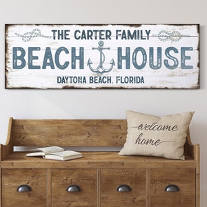 Personalized Beach House Sign, Family Beach House Sign, Beach Life Decor, Rustic Farmhouse Beach Canvas Wall Art, Cabin Lake Cottage Decor