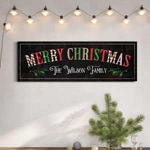 Custom Merry Christmas Family Name Sign, Holiday Winter Decor, Modern Farmhouse Christmas Canvas Art, Vintage Xmas Décor, Primitive Xmas Art