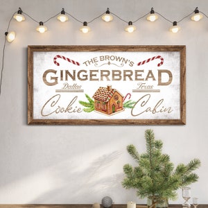 Personalized Gingerbread Baking Co. Sign, Christmas Cookie Cabin, Bakery Canvas Wall Art, Vintage Xmas Baking Sign, Farmhouse Kitchen Decor