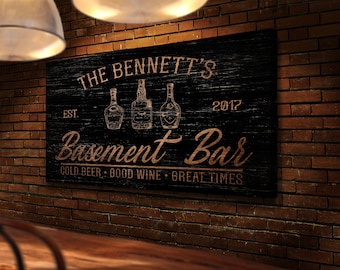 Custom Basement Bar Sign | Personalized Huge Canvas | Modern Rustic Farmhouse Wall Decor | Good Beer Good Wine Great Time Wall Hangings