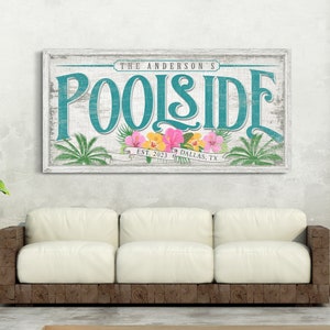 Personalized Poolside Sign, Backyard Pool & Bar Sign, Vintage Outdoor Swimming Pool Decor, Pool and Patio Sign, Farmhouse Canvas Wall Art