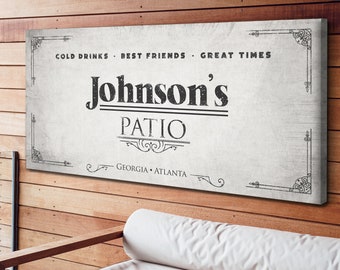 Personalized Family Name Patio Sign Canvas | House sign | Back Porch Sign | Backyard Home Decor | Outdoor Wall Art | Housewarming Gift