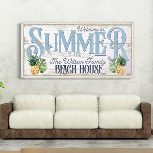 Personalized Beach House Sign, Vintage Summer Beach House Decor, Family Beach House Nautical Wall Art, Custom Coastal Cabin Canvas Print Art