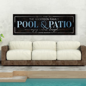 Personalized Pool & Patio Sign, Poolside Decor, Outdoor Swimming Pool Decor, Family Last Name Pool Deck Sign, Backyard Farmhouse Canvas Art