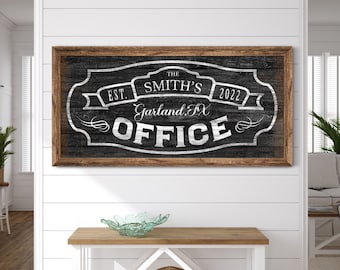 Personalized Family Company Name Sign, Est. Date Office Decor, Custom Last Name Sign, Vintage Living Room Decor, Farmhouse Canvas Wall Decor