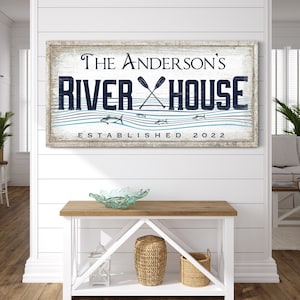 Custom River House Sign with Family Name River House Wall Decor Cottage Cabin Sign Lake Life Family Gift River Life Canvas Wall Art