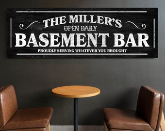 Personalized Basement Bar Sign, Vintage Home Bar Pub Sign, Family Last Name Lounge Sign, Garage Man Cave Decor, Farmhouse Canvas Wall Art