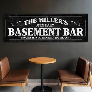 Personalized Basement Bar Sign, Vintage Home Bar Pub Sign, Family Last Name Lounge Sign, Garage Man Cave Decor, Farmhouse Canvas Wall Art
