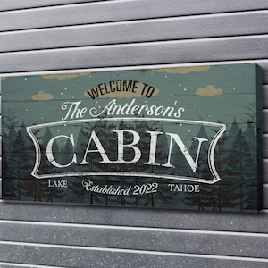 Personalized Cabin Sign, Lodge Decor, Man Cave & Garage Decor, Family Name Sign, Fathers Day Gift, Farmhouse Wall Art, Large Canvas Print