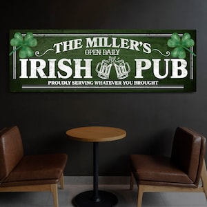 Personalized Irish Pub Sign, Vintage Home Pub Wall Decor, Custom Irish Whiskey Bar, Bar Owner Gift, Rustic Canvas Print, Farmhouse Bar Sign