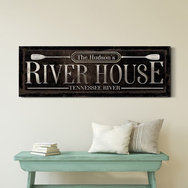 Personalized River House Sign, Rustic Family Name Sign, River Life, Vintage Nautical Entryway Porch Patio Decor, Summer Cottage Cabin Decor