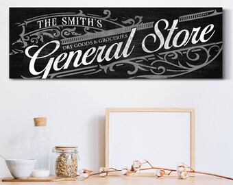 Personalized General Store Sign, Custom Vintage General Store Wall Art, Rustic Groceries Sign, Modern Farmhouse Wall Decor, Large Canvas Art